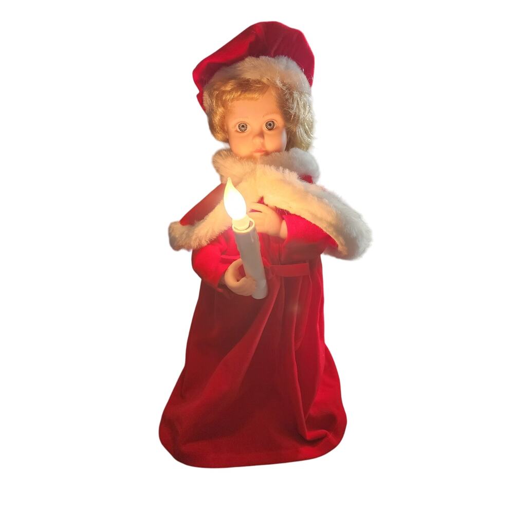 VTG Rennoc Animated Caroler Doll Figure Candle Light Motionette Red Velvet Cape